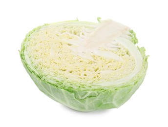 Photo of Half of fresh Savoy cabbage isolated on white
