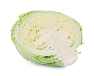 Photo of Half of fresh Savoy cabbage isolated on white
