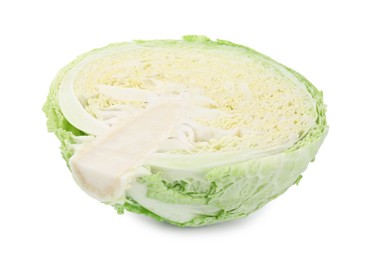 Photo of Half of fresh Savoy cabbage isolated on white