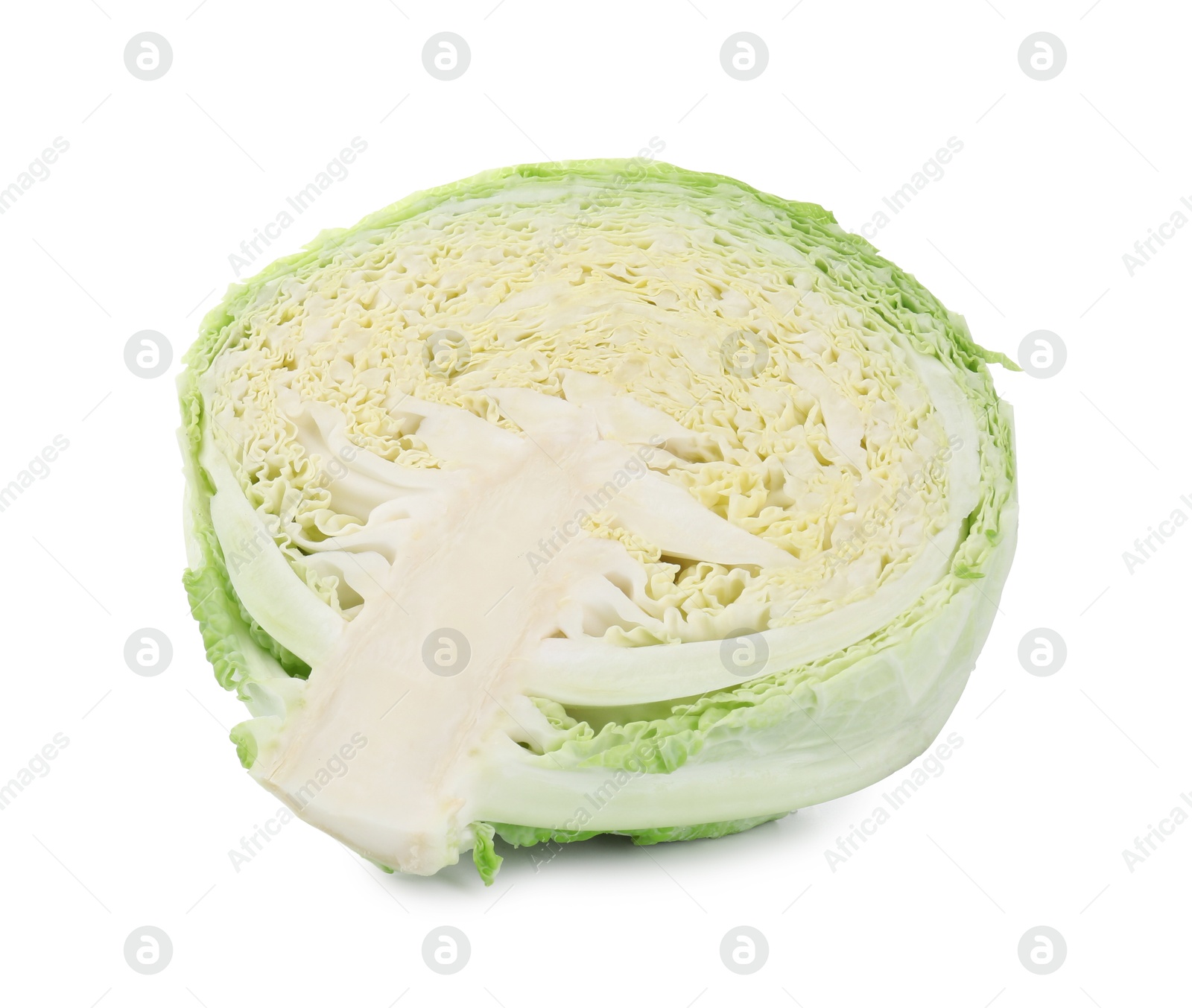 Photo of Half of fresh Savoy cabbage isolated on white