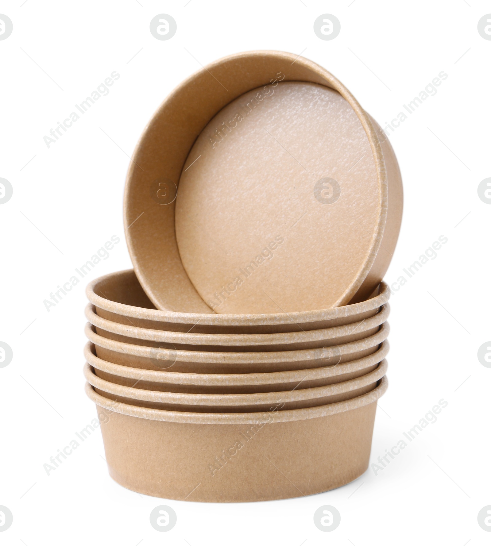 Set of disposable bowls isolated on white Photo of Set of disposable bowls isolated on white