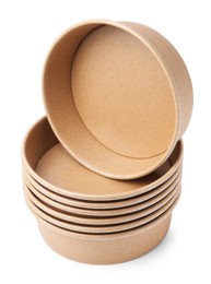 Photo of Set of disposable bowls isolated on white