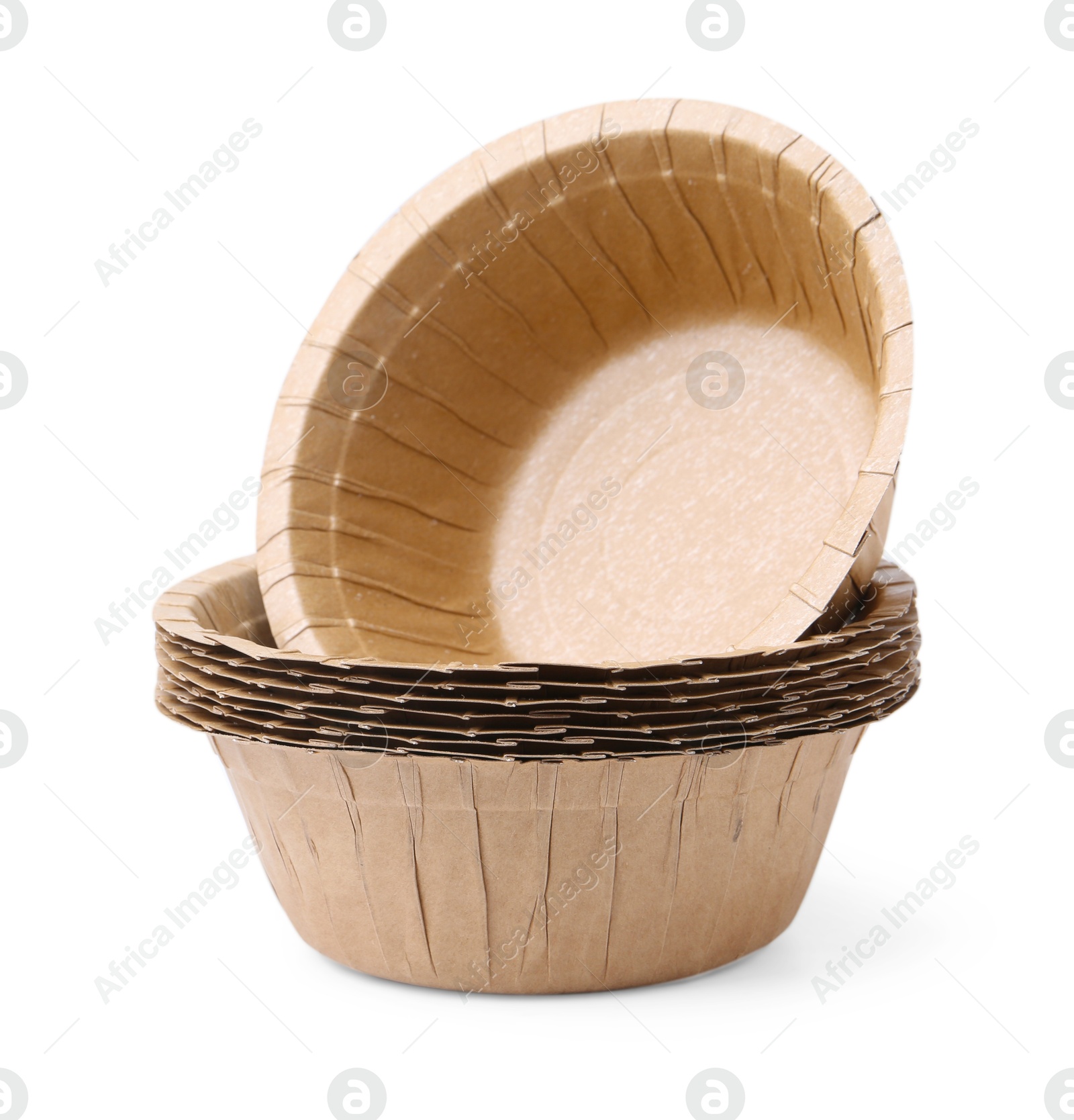 Set of disposable bowls isolated on white Photo of Set of disposable bowls isolated on white