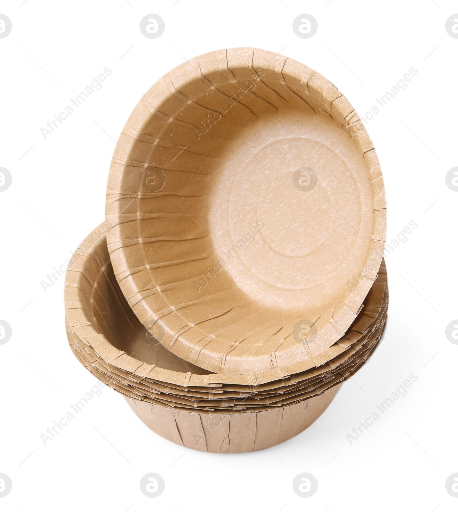 Set of disposable bowls isolated on white Photo of Set of disposable bowls isolated on white