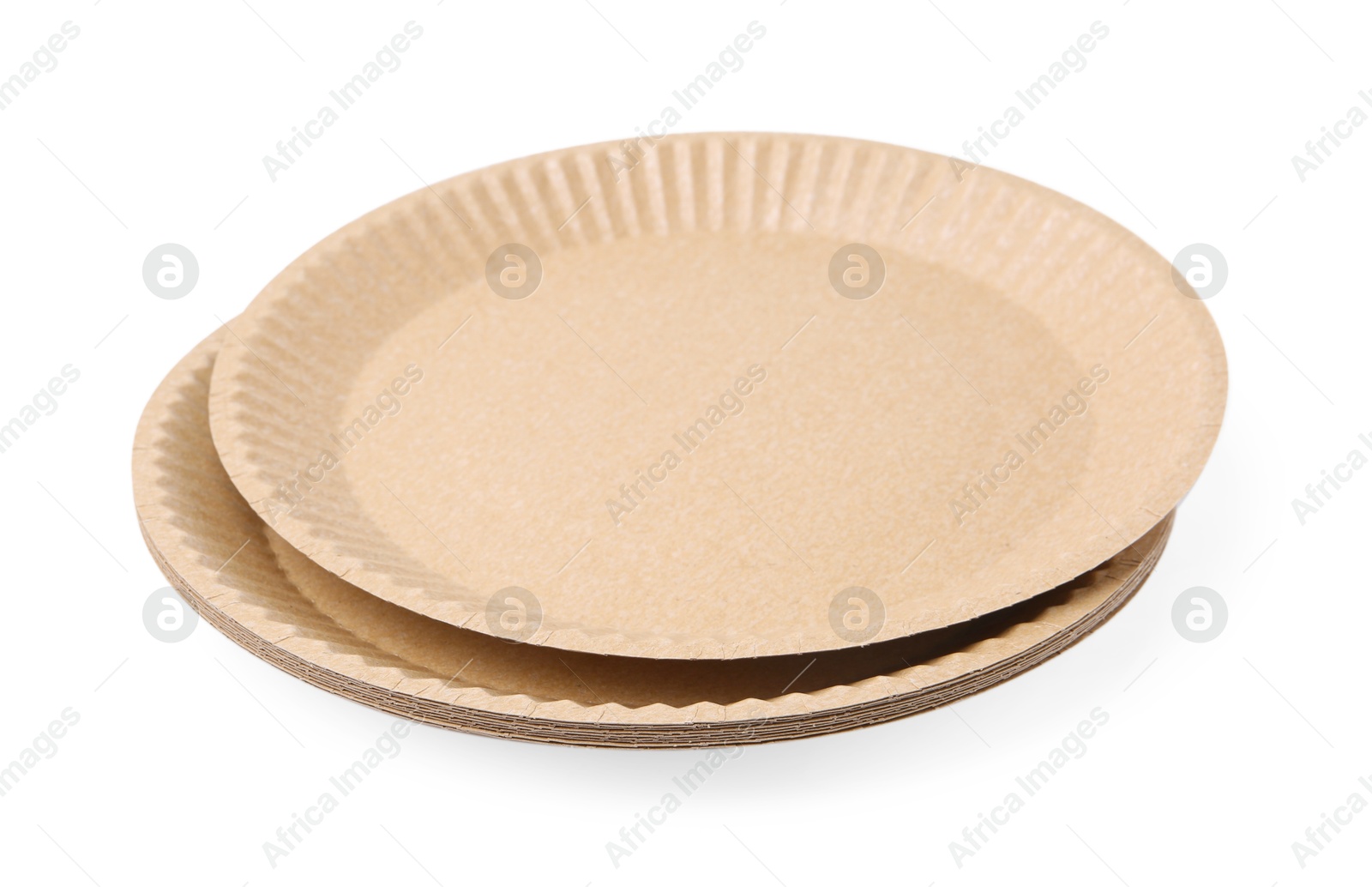 Photo of Set of disposable plates isolated on white