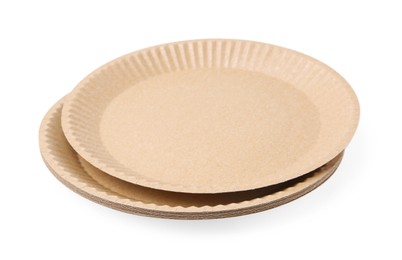 Photo of Set of disposable plates isolated on white