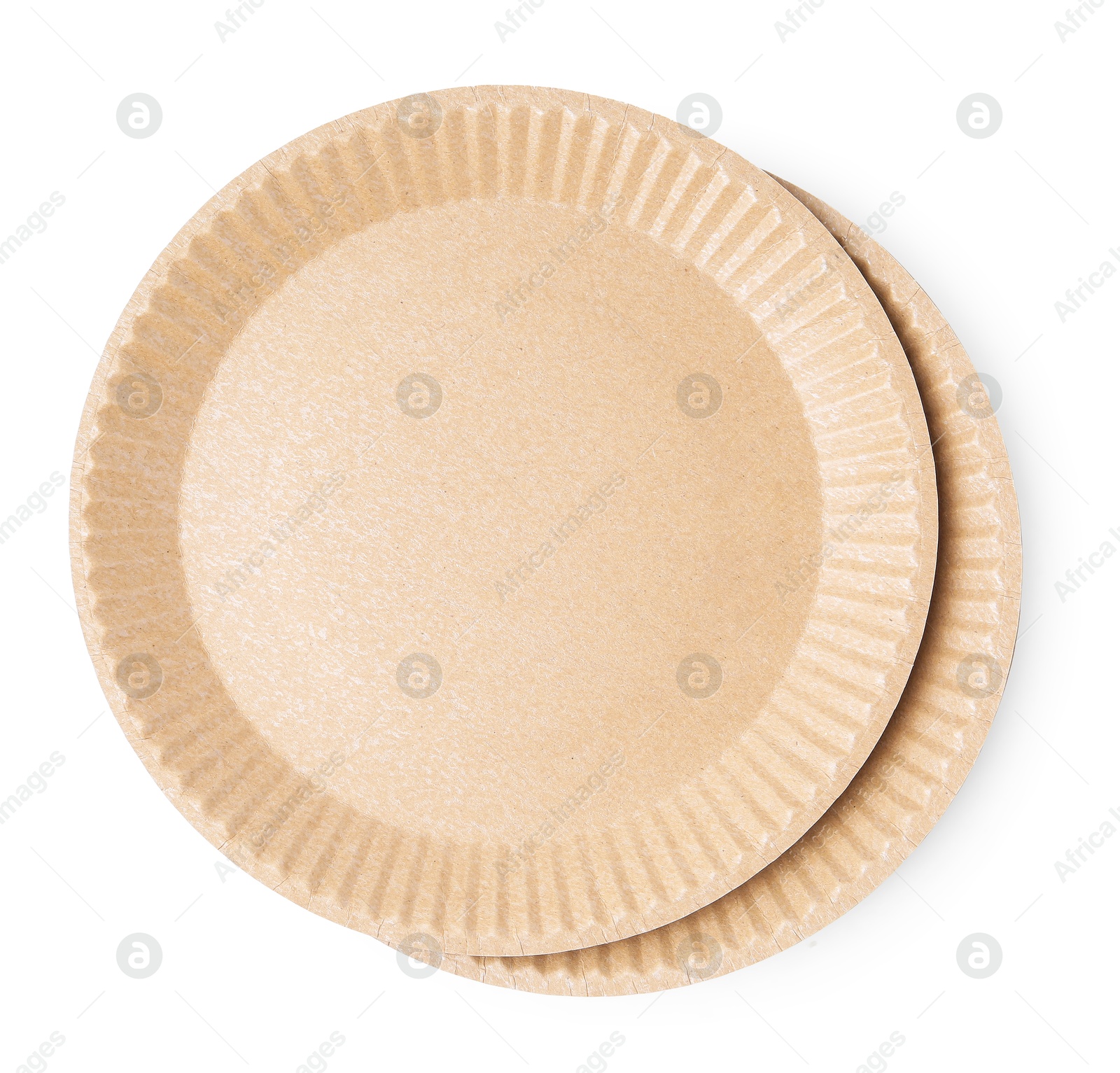 Set of disposable plates isolated on white, top view Photo of Set of disposable plates isolated on white, top view