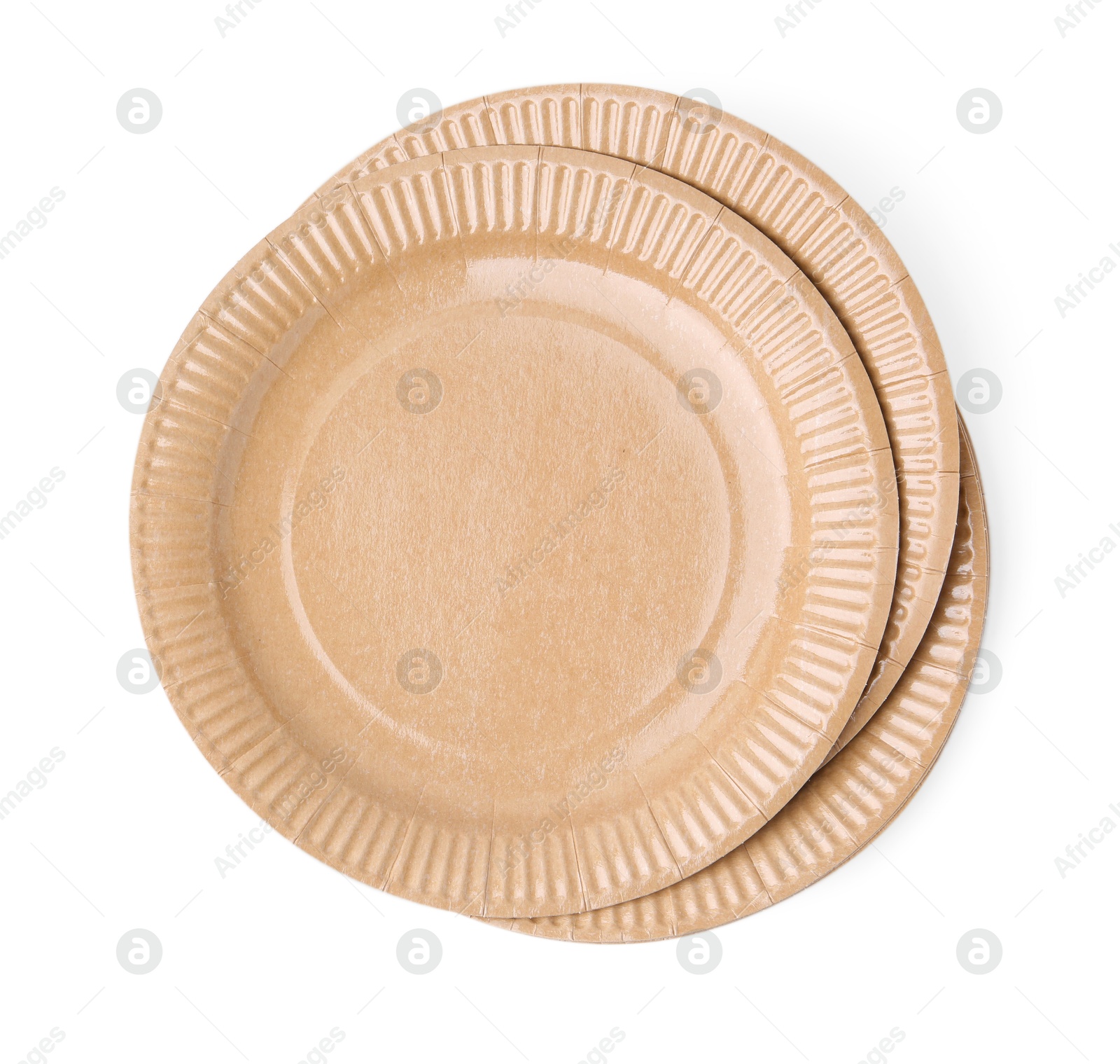 Set of disposable plates isolated on white, top view Photo of Set of disposable plates isolated on white, top view
