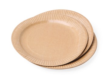 Photo of Set of disposable plates isolated on white