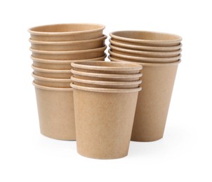Photo of Set of disposable cups isolated on white