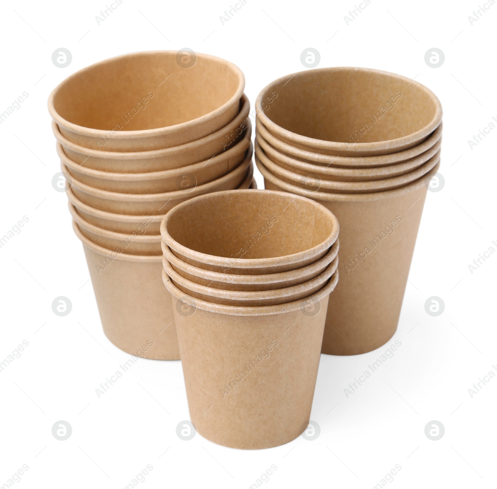 Photo of Set of disposable cups isolated on white
