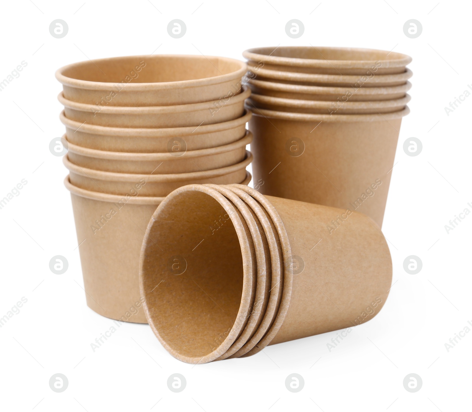 Photo of Set of disposable cups isolated on white