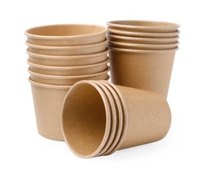 Photo of Set of disposable cups isolated on white
