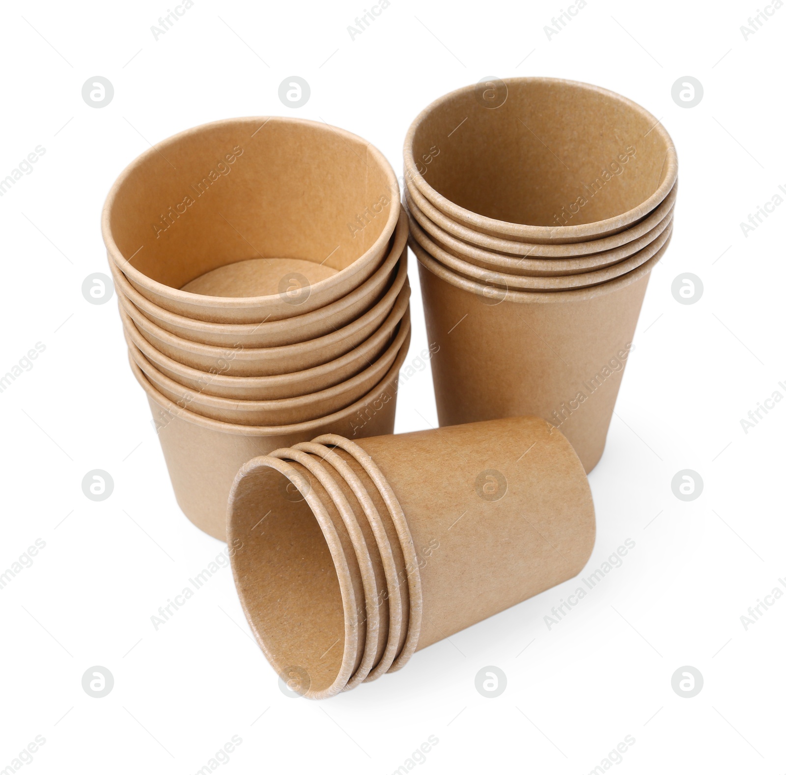 Photo of Set of disposable cups isolated on white