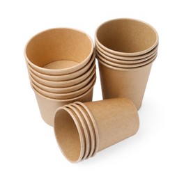 Photo of Set of disposable cups isolated on white