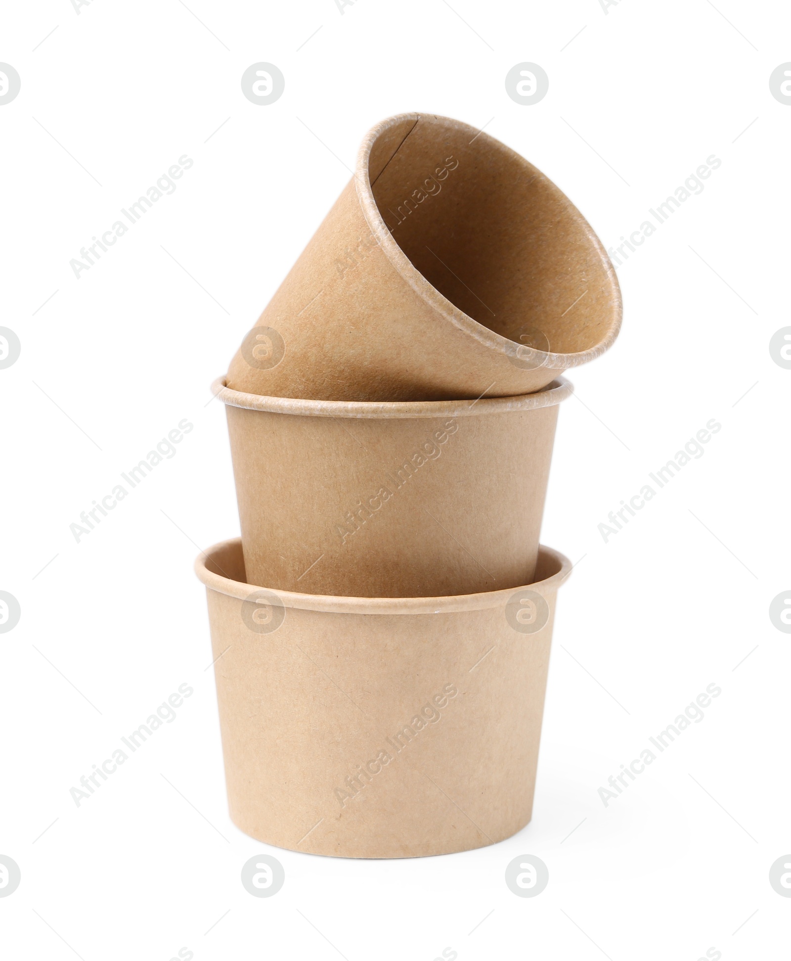 Photo of Set of disposable cups isolated on white