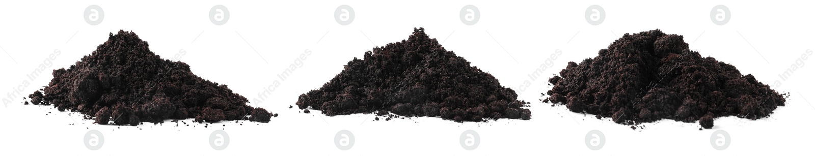 Image of Piles of fresh soil isolated on white, set