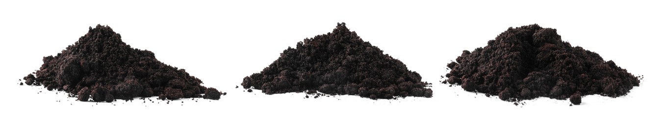 Image of Piles of fresh soil isolated on white, set