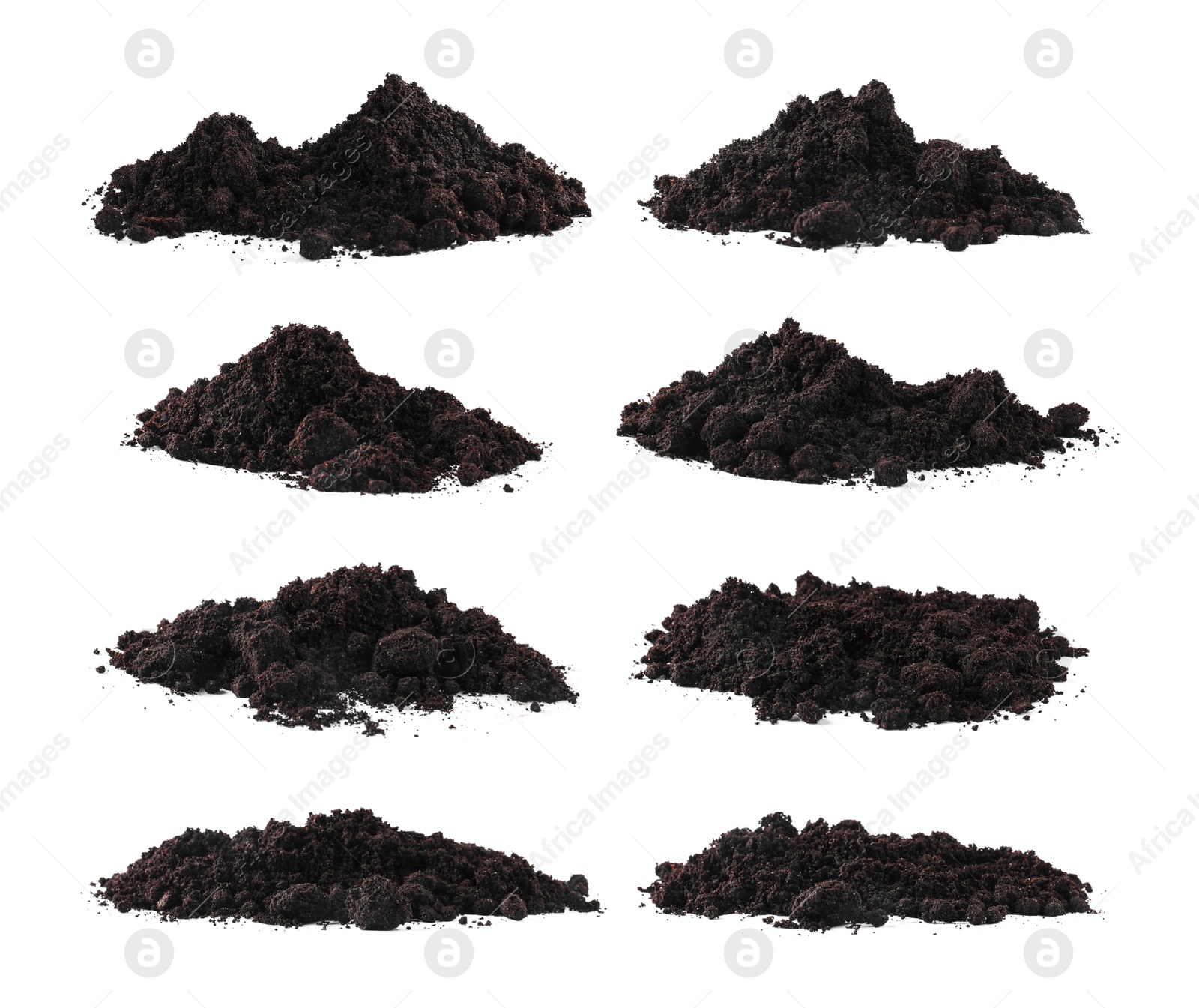 Image of Piles of fresh soil isolated on white, set