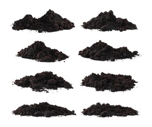 Image of Piles of fresh soil isolated on white, set
