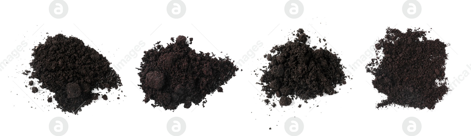 Image of Piles of fresh soil isolated on white, set. Top view
