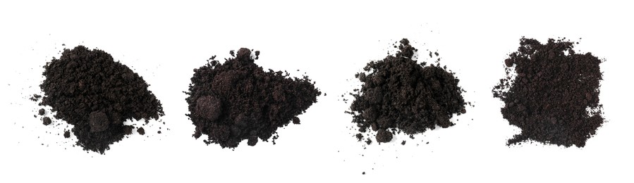 Image of Piles of fresh soil isolated on white, set. Top view