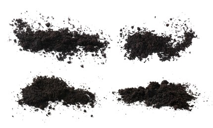 Image of Piles of fresh soil isolated on white, set
