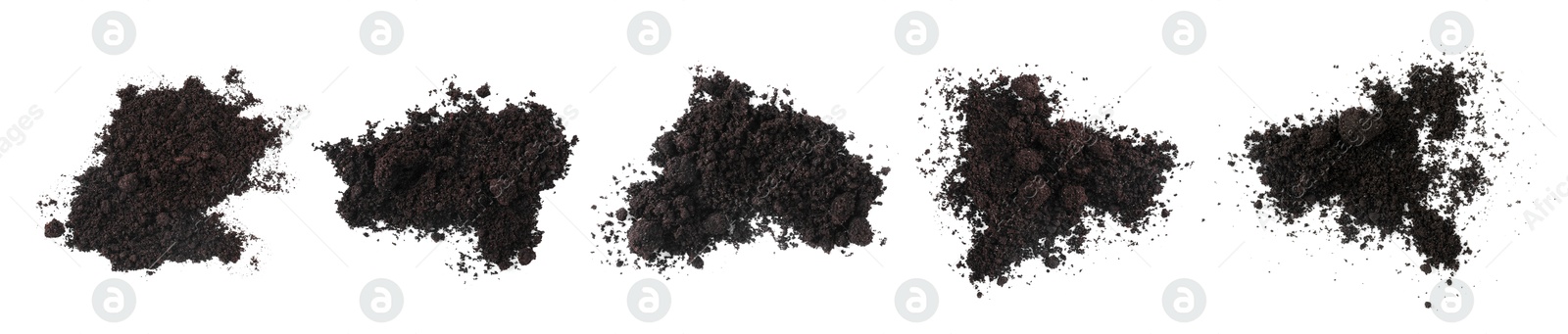 Image of Piles of fresh soil isolated on white, set. Top view
