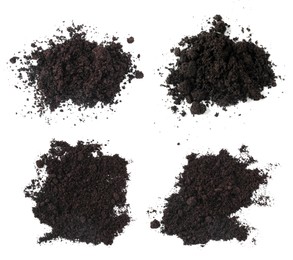 Image of Piles of fresh soil isolated on white, set. Top view