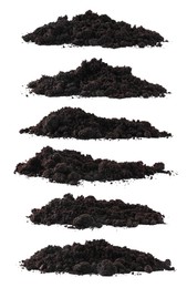 Image of Piles of fresh soil isolated on white, set