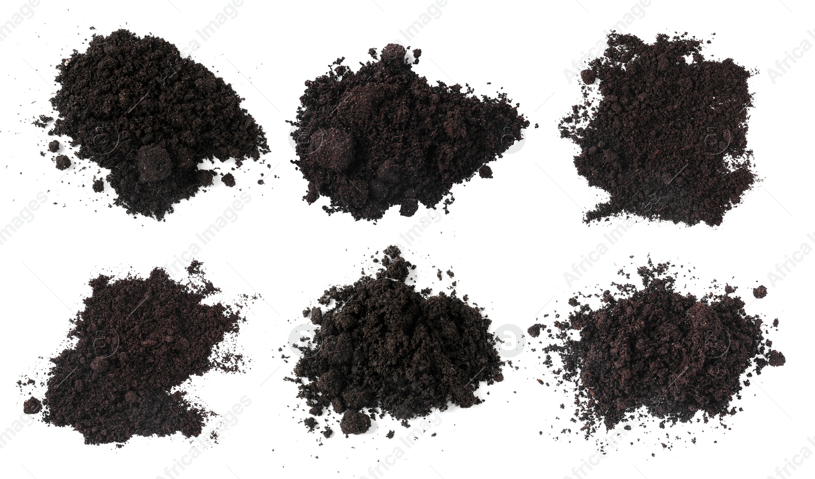Image of Piles of fresh soil isolated on white, set. Top view