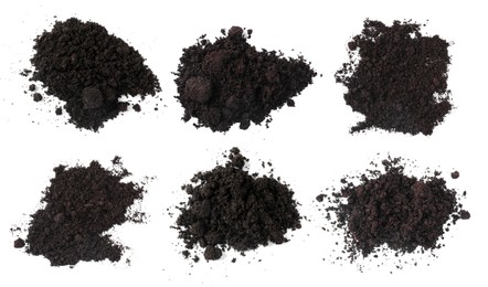 Image of Piles of fresh soil isolated on white, set. Top view