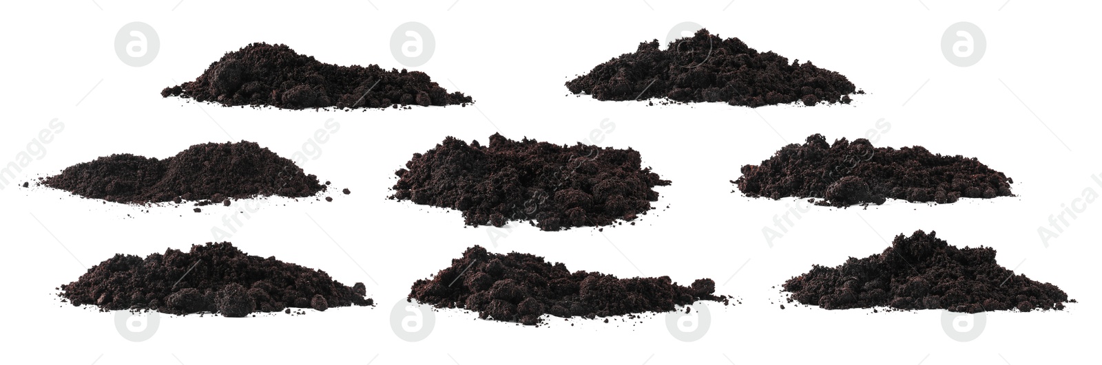 Image of Piles of fresh soil isolated on white, set