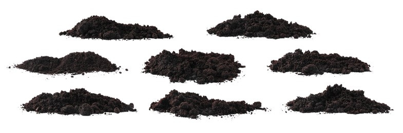 Image of Piles of fresh soil isolated on white, set