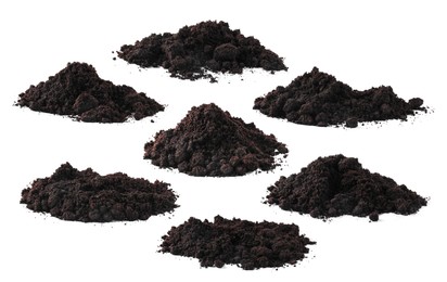 Image of Piles of fresh soil isolated on white, set
