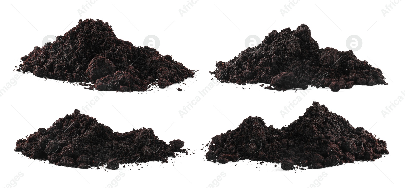 Image of Piles of fresh soil isolated on white, set