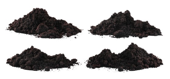 Image of Piles of fresh soil isolated on white, set