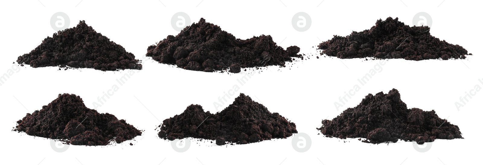 Image of Piles of fresh soil isolated on white, set