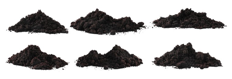 Image of Piles of fresh soil isolated on white, set