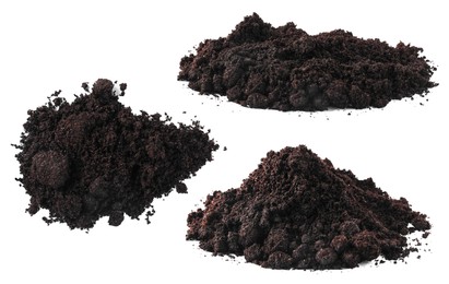 Image of Piles of fresh soil isolated on white, set