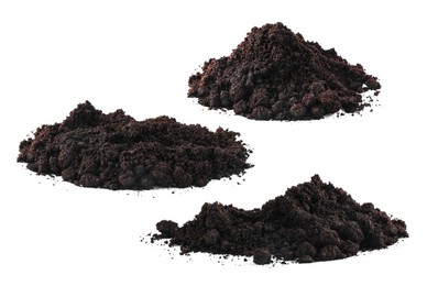 Image of Piles of fresh soil isolated on white, set