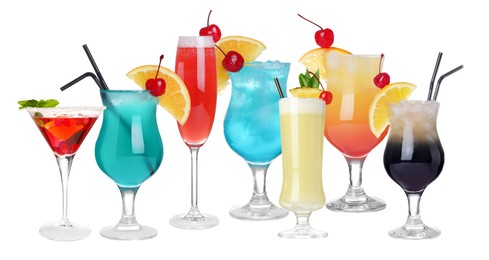 Image of Variety of cocktails on glasses isolated on white, collection