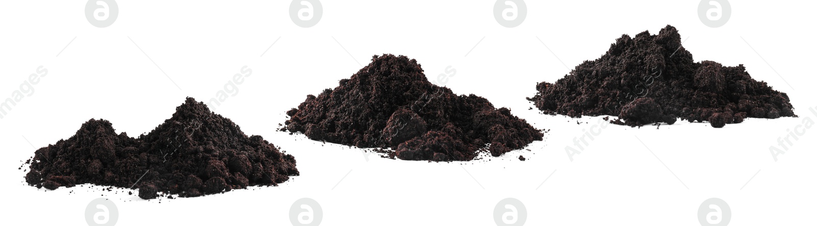 Image of Piles of fresh soil isolated on white, set