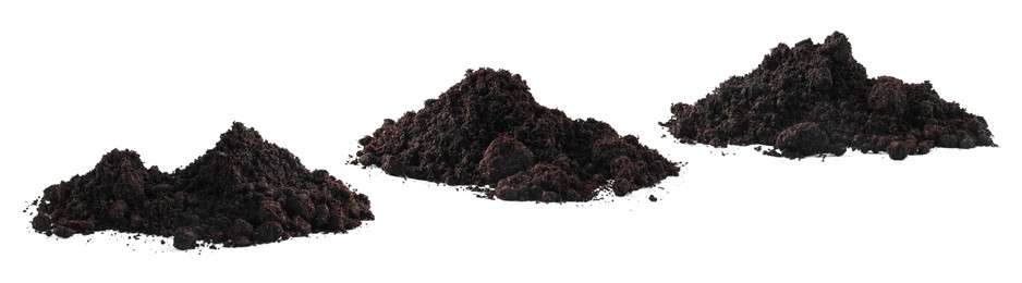 Image of Piles of fresh soil isolated on white, set