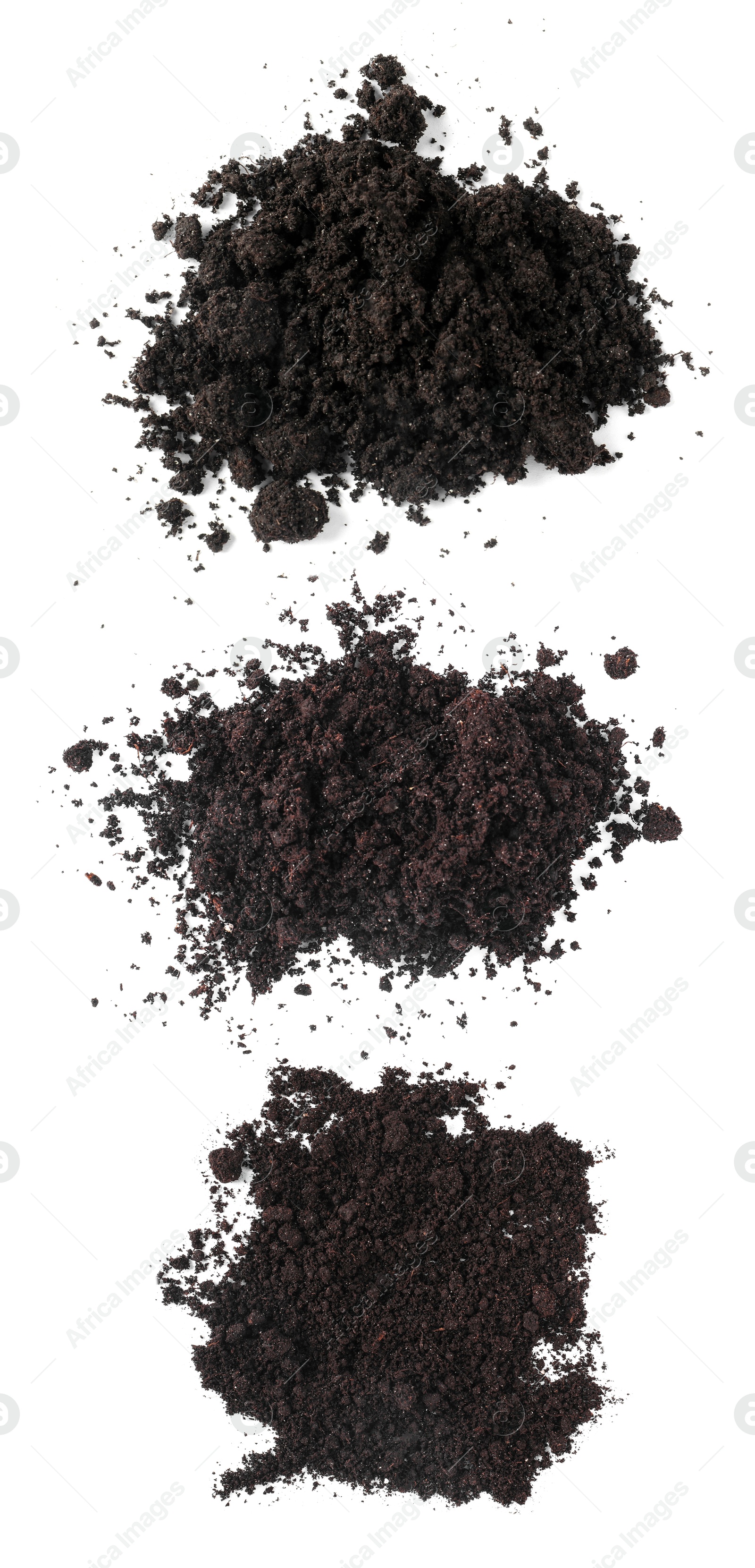 Image of Piles of fresh soil isolated on white, set. Top view