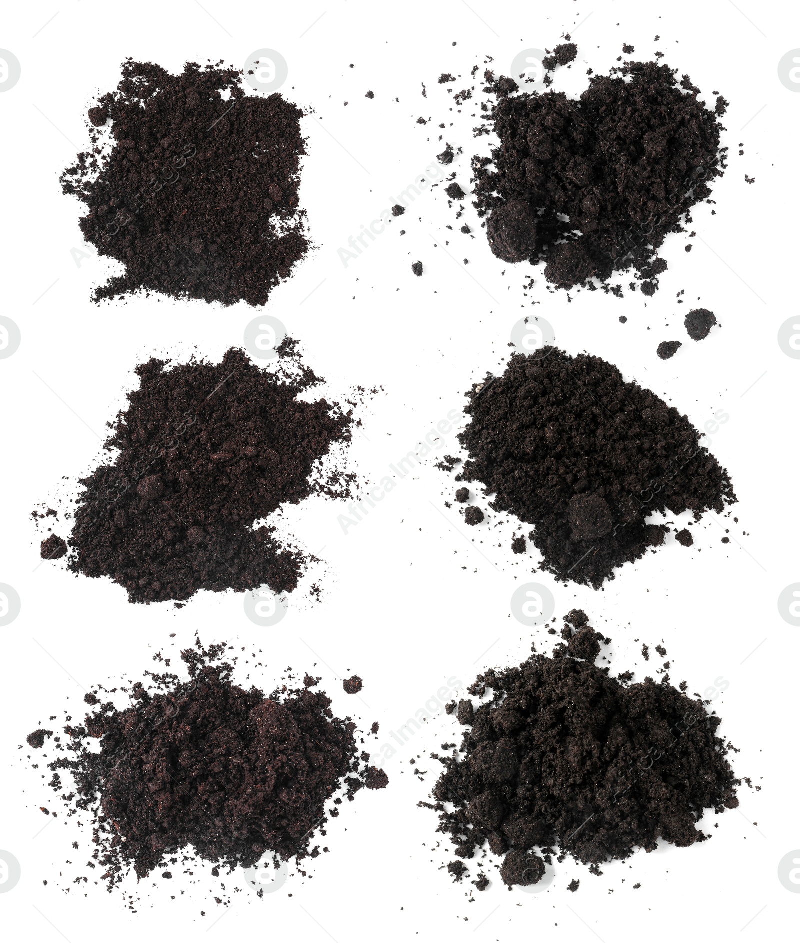 Image of Piles of fresh soil isolated on white, set. Top view