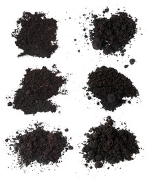 Image of Piles of fresh soil isolated on white, set. Top view