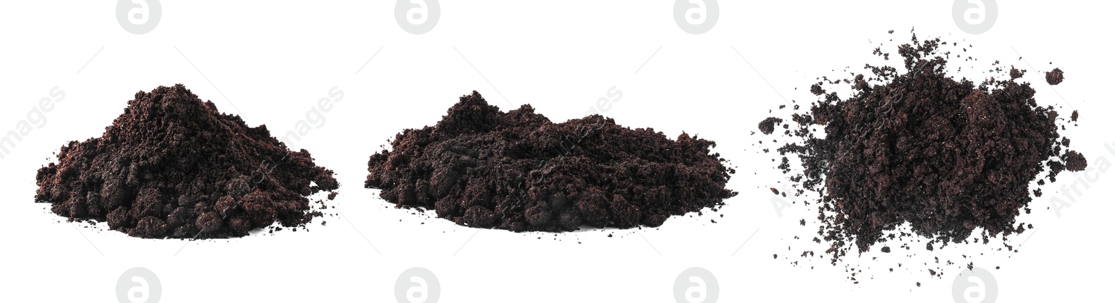 Image of Piles of fresh soil isolated on white, set