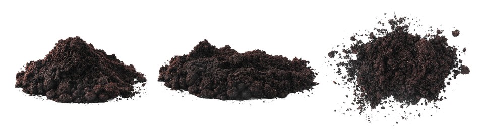 Image of Piles of fresh soil isolated on white, set