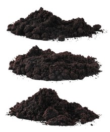 Image of Piles of fresh soil isolated on white, set